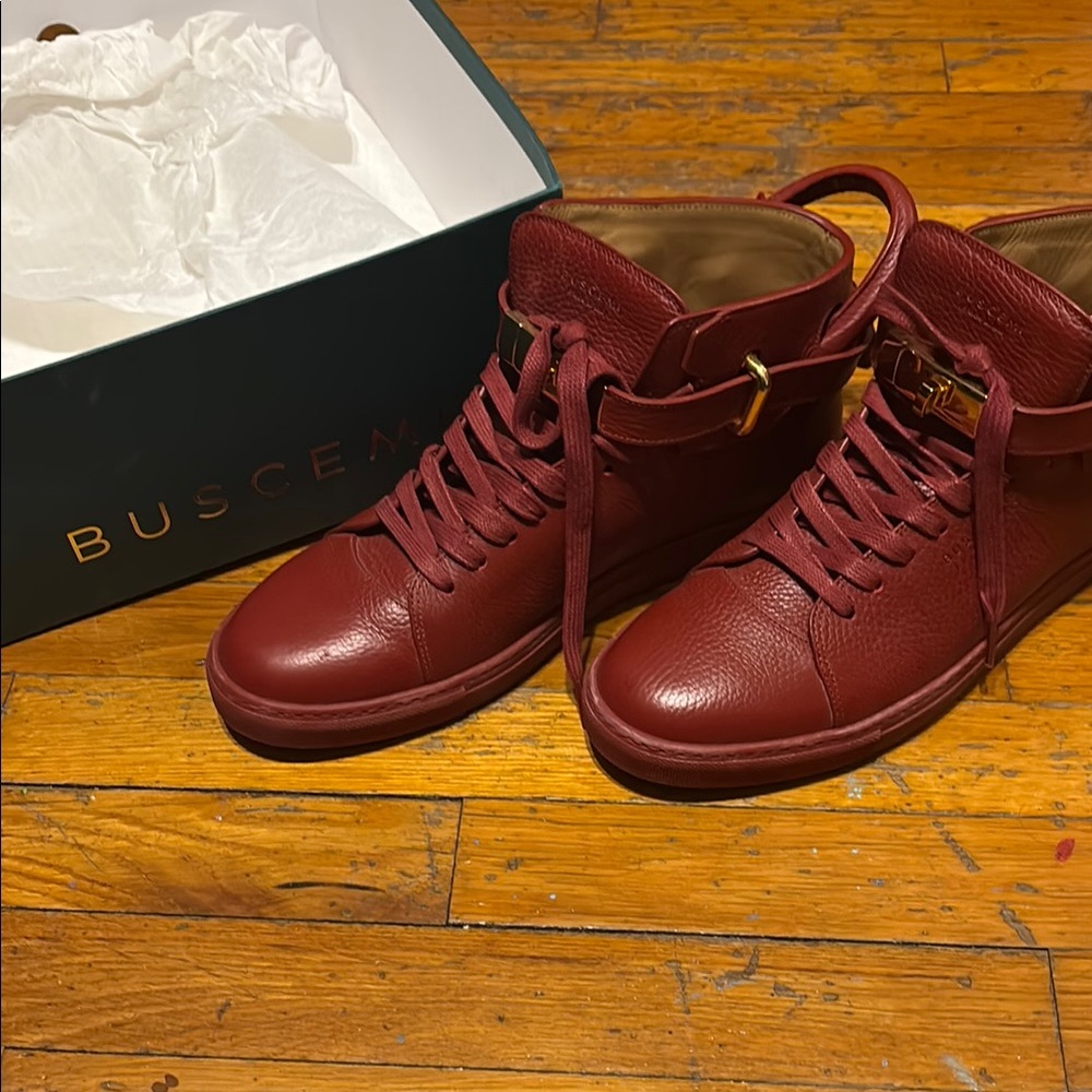 Buscemi Men's Red Leather High-Top Sneakers